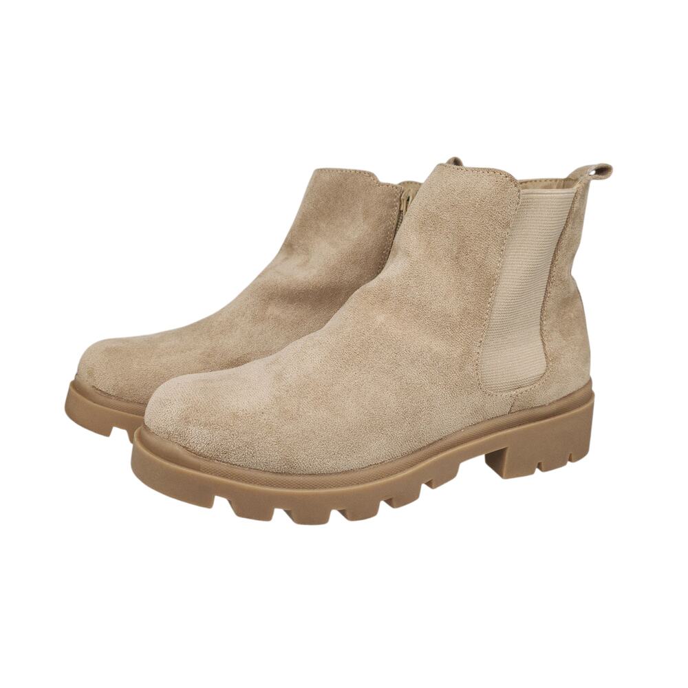 Nude Combat Boots Girls 4 Womens 5.5 Lugged Faux Suede Military Heeled Ankle